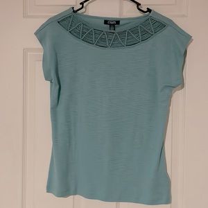 NWT teal woven neckline Chaps tee - small